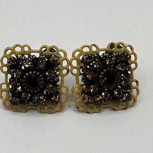 Avon Brown and yellow rhinestones on a Filigree vintage clip on earrings